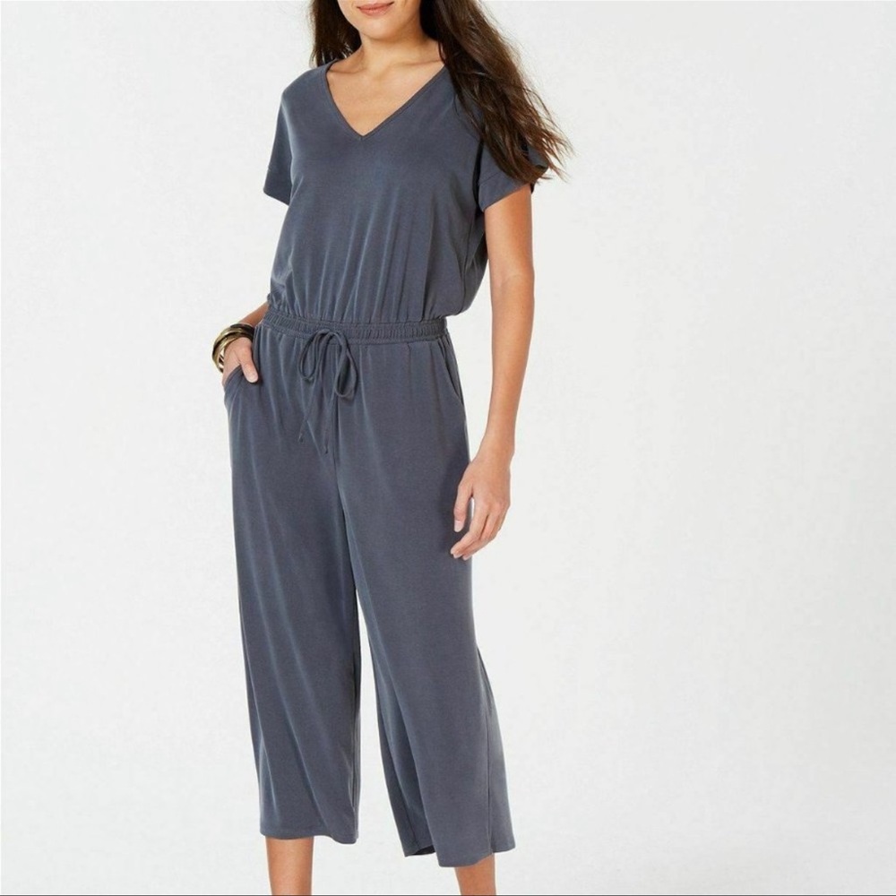 STYLE & Co blue gray short sleeve jumpsuit